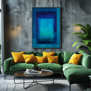 Abstraktes modernes Kunstwerk mit azurblauem Farbf Poster