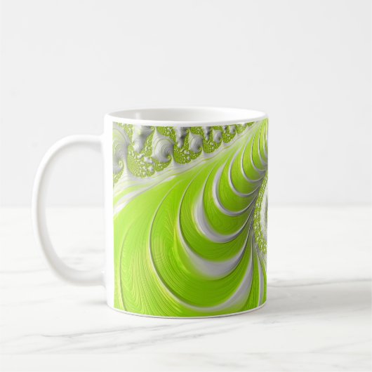 Abstraktes, modernes Limettengrün-Fraktal Kaffeetasse (Links)