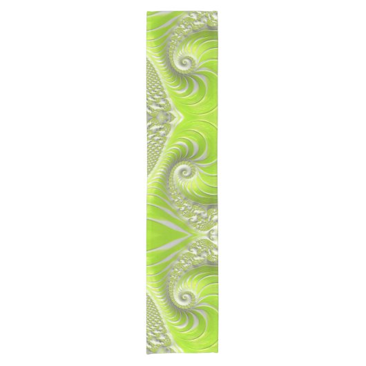 Abstraktes, modernes Limettengrün-Fraktal Kurzer Tischläufer (Vorderseite)