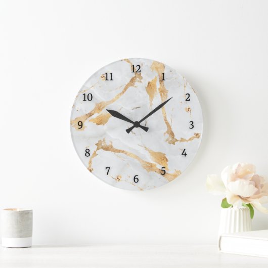 Abstraktes, modernes Marmorgold Große Wanduhr (Zuhause)