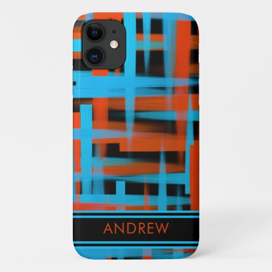 Abstraktes, modernes Orange Blue Strokes Monogram Case-Mate iPhone Hülle (Rückseite)