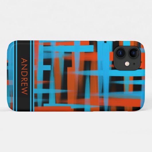 Abstraktes, modernes Orange Blue Strokes Monogram Case-Mate iPhone Hülle (Rückseite (Horizontal))