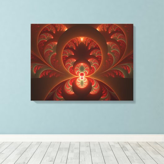 Abstraktes, modernes, orangefarbenes Fraktal Leinwanddruck (Insitu (Holzboden))