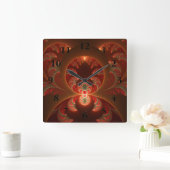 Abstraktes modernes, orangefarbenes Fraktal Quadratische Wanduhr (Zuhause)