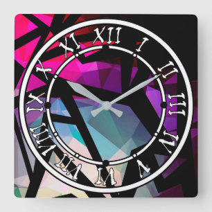 Abstraktes modernes polygonales Graffiti geometris Quadratische Wanduhr