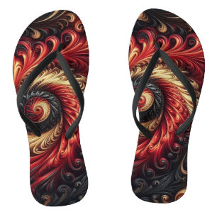 Abstraktes, modernes Rot, Schwarz und Gold Badesandalen