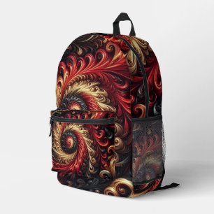 Abstraktes, modernes Rot, Schwarz und Gold Bedruckter Rucksack
