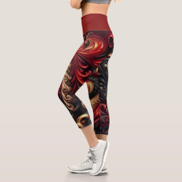 Abstraktes, modernes Rot, Schwarz und Gold Capri Leggings