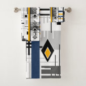 Abstraktes, modernes, Schwarz-weiß-gelbes Ornament Badhandtuch Set (Insitu)