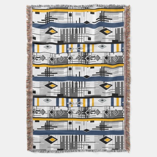 Abstraktes, modernes, Schwarz-weiß-gelbes Ornament Decke (Vorderseite Vertikal)