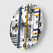 Abstraktes modernes Schwarz-weiß-gelbes Ornament Große Wanduhr (Winkel)