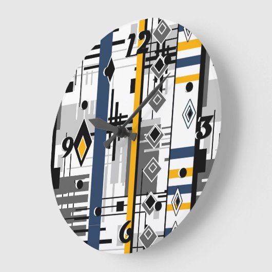 Abstraktes modernes Schwarz-weiß-gelbes Ornament Große Wanduhr (Winkel)