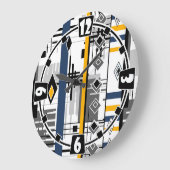 Abstraktes modernes Schwarz-weiß-gelbes Ornament Große Wanduhr (Winkel)