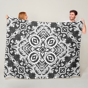 Abstraktes modernes Schwarz-Weiß-Ornament-Dekor-Mo Fleecedecke