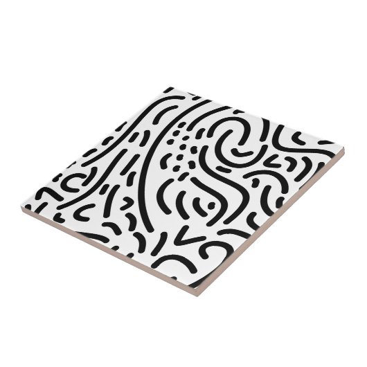 Abstraktes modernes Schwarzweiss-Gekritzel Memphis Fliese (Seite)