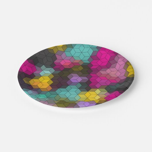 Abstraktes, modernes Sechseck formt Mosaik Pappteller (Schrägansicht)