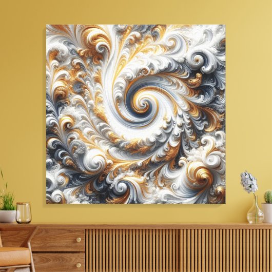 Abstraktes, modernes Swirbelgold, Schwarz und Weiß Leinwanddruck (Insitu (Wohnzimmer))