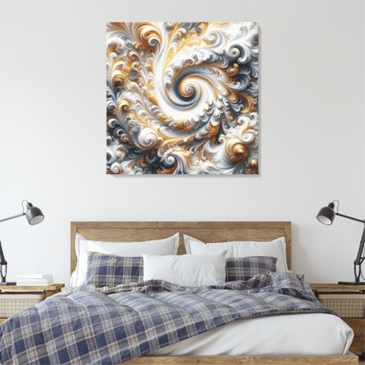 Abstraktes, modernes Swirbelgold, Schwarz und Weiß Leinwanddruck (Insitu (Schlafzimmer))