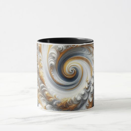 Abstraktes, modernes Swirbelgold, Schwarz und Weiß Tasse (Zentrum)