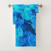 Abstraktes, modernes, türkisfarbenes Mosaik Badhandtuch Set (Insitu)