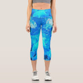 Abstraktes, modernes, türkisfarbenes Mosaik Capri Leggings (Vorderseite)