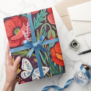 Abstraktes Mohn Schmetterlinge Geschenkpapier