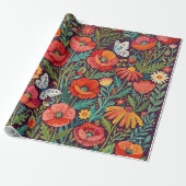 Abstraktes Mohn Schmetterlinge Geschenkpapier (Ungerollt)