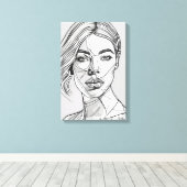 Abstraktes Monchrome-Linie-Portrait Leinwanddruck (Insitu (Holzboden))