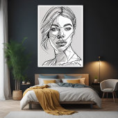 Abstraktes Monchrome-Linie-Portrait Poster