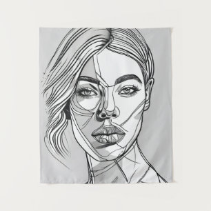 Abstraktes Monchrome-Linie-Portrait Wandteppich