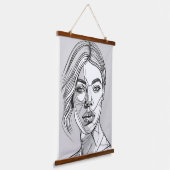 Abstraktes Monchrome-Linie-Portrait Wandteppich Mit Holzrahmen (Gewinkelt)