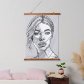 Abstraktes Monchrome-Linie-Portrait Wandteppich Mit Holzrahmen (Schlafzimmer)