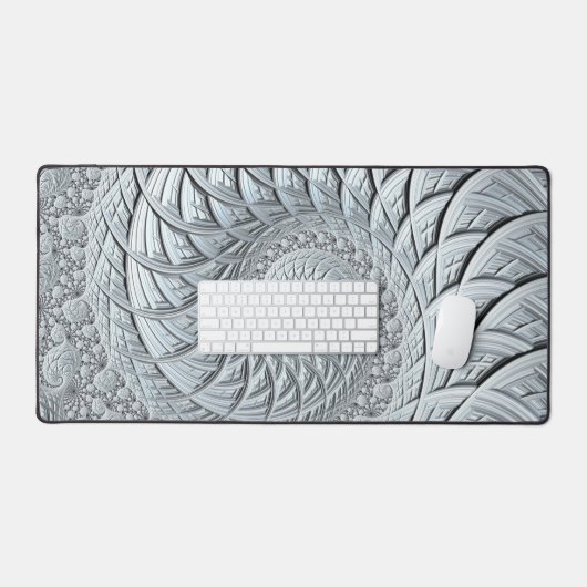 Abstraktes Monochrome Grau Spiral Fraktal Schreibtischunterlage (Tastatur & Maus)