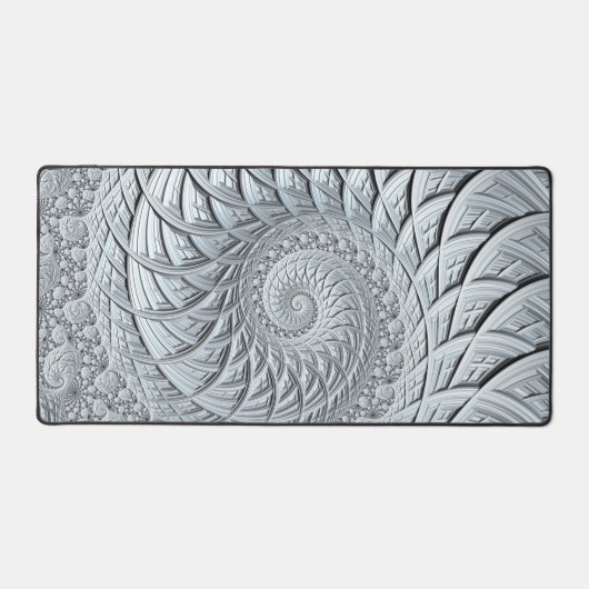 Abstraktes Monochrome Grau Spiral Fraktal Schreibtischunterlage (Vorderseite)