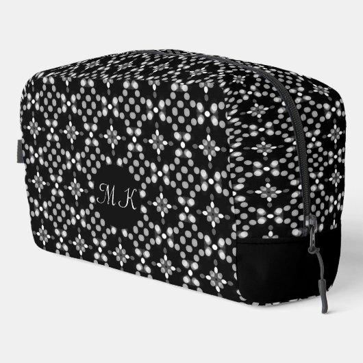 Abstraktes monochromes Bokeh-Dots-Muster Waschbeutel (Rechte Ecke)