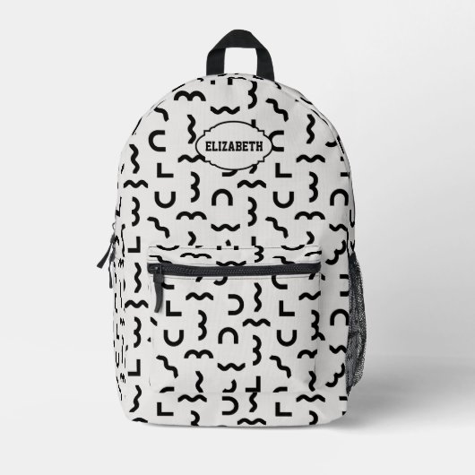 Abstraktes monochromes Muster mit Name Bedruckter Rucksack (Vorderseite)