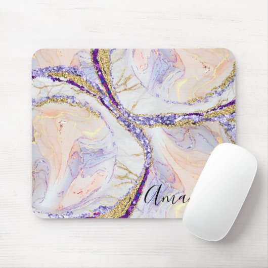 Abstraktes Monogramm aus blauem, Lila und goldfarb Mousepad (Mit Mouse)