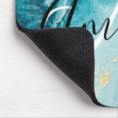 Abstraktes Monogramm aus blauem Marmor Mousepad (Ecke)