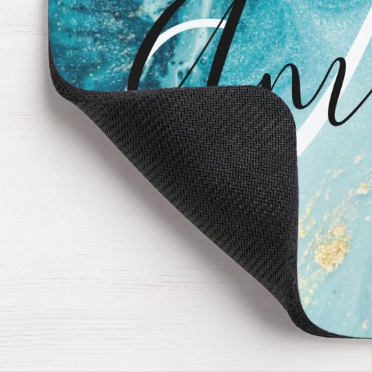 Abstraktes Monogramm aus blauem Marmor Mousepad (Ecke)