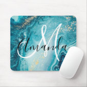 Abstraktes Monogramm aus blauem Marmor Mousepad (Mit Mouse)