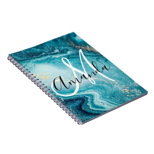 Abstraktes Monogramm aus blauem Marmor Notizblock (Rechte Seite)