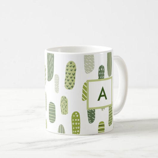 Abstraktes Monogramm aus grüner Pastete Kaffeetasse (VorderseiteRechts)