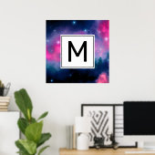 Abstraktes Monogramm für rosa und blaue Galaxie un Poster (Heimbüro)