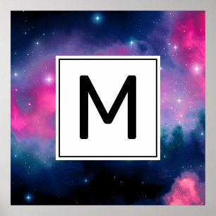 Abstraktes Monogramm für rosa und blaue Galaxie un Poster