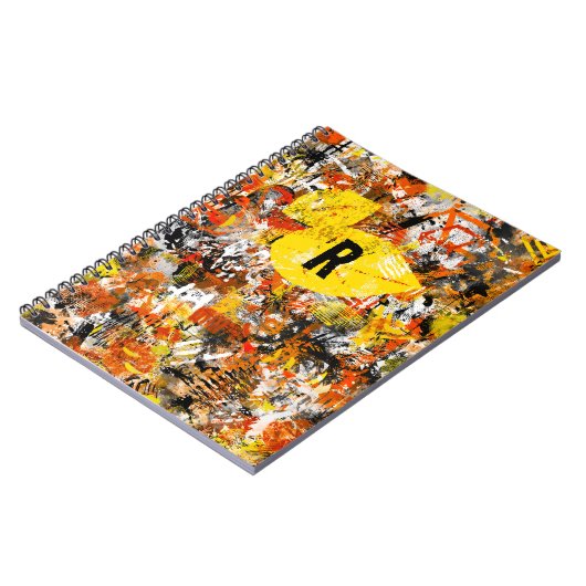 Abstraktes Monogramm, gelb-orange Notizblock (Linke Seite)