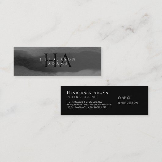 Abstraktes Monogramm mit schwarzem und weißem Wass Mini Visitenkarte (Vorne/Hinten)