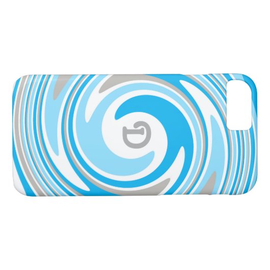 Abstraktes Monogramm mit weißem graublauem Swirl Case-Mate iPhone Hülle (Rückseite (Horizontal))