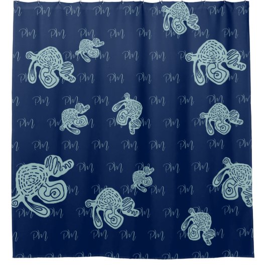 Abstraktes Monogramm-Muster Duschvorhang (Vorderseite)