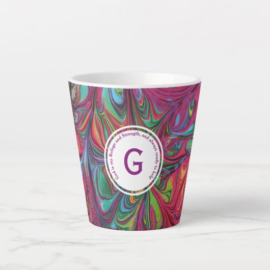 ABSTRAKTES Monogramm-PINK für die FLÜCHTLINGSSTÄRK Milchtasse (Vorderseite)