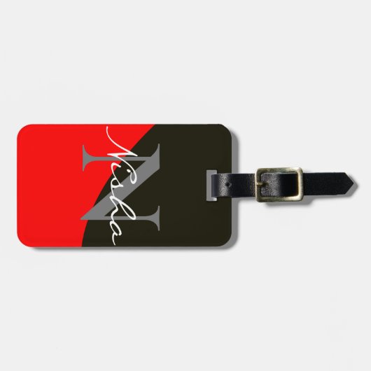Abstraktes Monogramm, rot und schwarz Gepäckanhänger (Vorderseite horizontal)